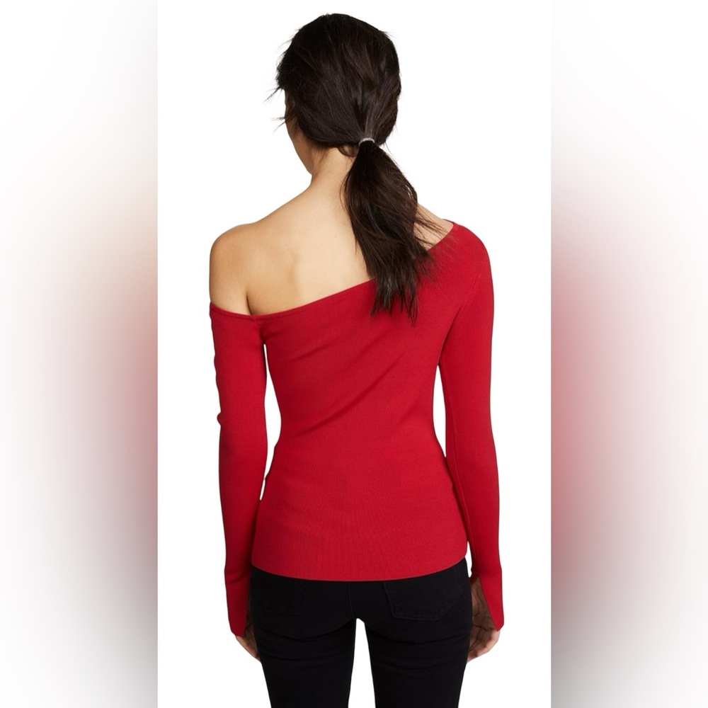 Bailey 44 One-Shoulder Red Ribbed Long-Sleeve Top - Picture 5 of 9